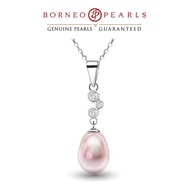 Borneo Pearls Genuine Freshwater Lavender Pearl Pendant Necklace in White Gold Rhodium Plated