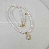 CINTA Natural Freshwater Pearl Four-Leaf Clover Pendant Necklace 3.5-4mm Small baby Beads