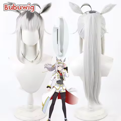 Bubuwig Synthetic Hair Oguri Cap Cosplay Wigs Uma musume: Pretty Derby Oguri Cap 70cm Silver White M