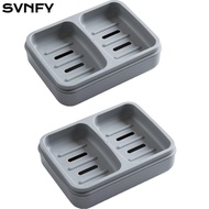 SVNFY 2 Pcs Bathroom Soap Dishes, Plastic 2 Colours Soap Dish, 2 Divided Compartments Rectangle Soap