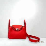 HERMES包包 S3心紅色銀釦TC皮MINI LINDY