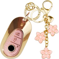 Pink TPU Key Fob Cover with Sakura Flower Keychain Compatible with Mercedes Benz S G C E EQE EQS GLC