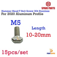 Hammer Head T Bolt Screw For Aluminum Profile 2020 Series M5 M5 304 Stanless Steel 15pcs/set Aluminu