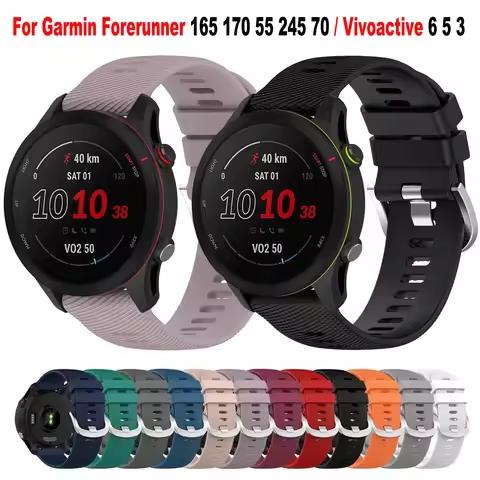 20mm Silicone Band For Garmin Forerunner 165 170 55 245 70 158 645 / Vivoactive 6 5 3 / Venu SQ SQ2