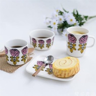 [夢田良品]芬蘭同款復古釉下彩紫色玫瑰花陶瓷馬克杯/小碗/甜品盤