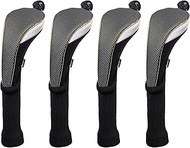 Andux 4Pcs/Set Long Neck Gold Golf Hybrids Club Head Covers with Dial No. Tag MT/HY15