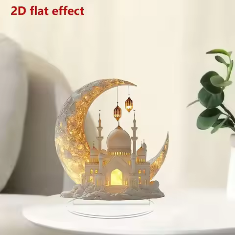 2D Flat 1pc Boho Style Ramadan Crescent Mosque Tabletop Decor, 2D Flat Acrylic Islamic Art, Multipur