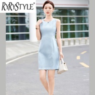 RYRYSTYLE ชุดทำงานเดรสเข้ารูปมืออาชีพสไตล์ไร้แขนไหล่ของผู้หญิง Dress Model Baru 5086