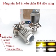 Bóng lét H4 bi cầu sáng pha trắng cos vàng dành cho xe máy sài bóng 3 chân đèn led bi cầu H4 đèn led