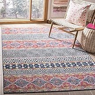 Safavieh Madison Collection MAD797N Boho Chic Area Rug, 6'7" x 9'2", Navy / Ivory