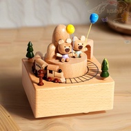 BLISS Rotatable Music Box, Wooden Material Retro Design Wooden Carousel Music Box, Ballet Dancing Gi