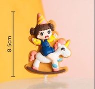 包郵🍀生日蛋糕裝飾插牌小女孩獨角獸軟陶公仔 庫存1件