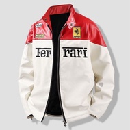Motorcycle Ferrari Leather Jacket Embroidery F1 Ferrari Moto Couple Varsity Jackets Man Black Casual