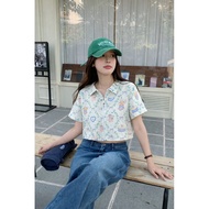 Short-Sleeved Collar Shirt With Heart Zipper Short Printed Pattern Very Cute It Is A Middle On212.