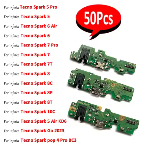 50Pcs， NEW For Infinix Tecno Pop 4 Spark 5 6 Air 7 Pro 7T 8 8C 8P 8T 10C Go 2023 USB Charging Dock C
