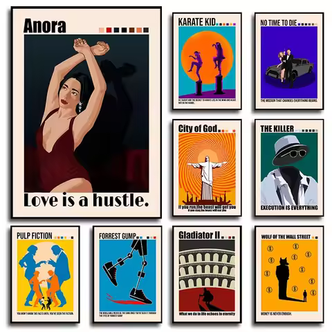 Minimalist Movie Poster Canvas Art Pulp Fiction/Whiplash/Anora Vintage Film Prints Modern Cinema Wal