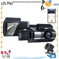 OLINI Vehicle Recorder, 3 Lens APP Control Car DVR,  Loop Recording HD Night Vision Car Dashcam Driv