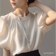 ✨Cool Summer✨ French Court White Short-Sleeved Shirt Top Summer Retro New Style Temperament Puff Sle