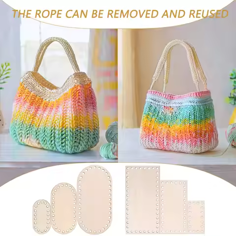 3pcs/Set DIY Basket Weaving Supplies Round Oval Solid Crochet Basket Wood Base Natural Wooden Basket