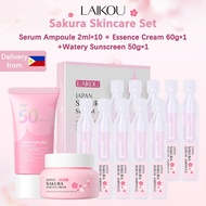 LAIKOU Sakura Skincare Set Moisturizer 60g + Sunscreen 50g + Serum Ampoule 2ml*10 Brightening