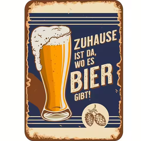 Vintage German "Ice Cold Beer Served Here" Metal Sign - 8x12" Iron Wall Decor for Bar Restaurant