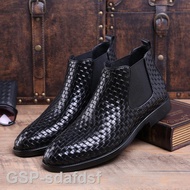 2023✢☬☒ Qmaigie chelsea boots for men size 48 new Fashion Weave Boot Shoes Mens Slip-on Formal Business