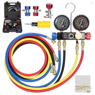 Manifold Gauge Set Air Conditioning Refrigerant Charging Tool 4-Way Dual-Value Pressure Gauge with 5