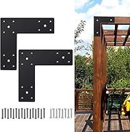 VoTwoofv Pergola Flat Brackets 10" x 10"- 2Pack,L-Shape Straight Joining Brackets for 4 x 4 or 6 x 6