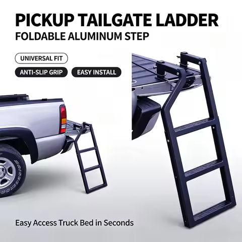 Foldable Aluminum Tailgate Step Ladder Anti-Slip Grip Plates Universal Pickup Truck Bed Tailgate Lad