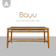 Arturo - Bayu Solid Teak Wood Coffee Table with Tempered Glass Top