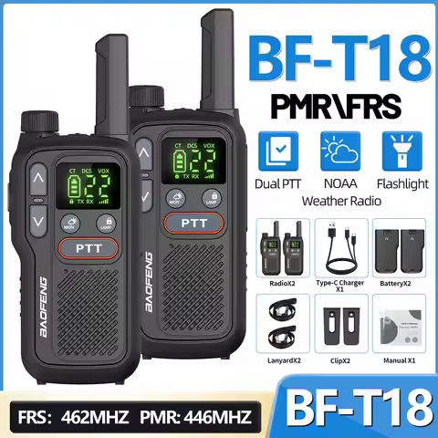 2PCS Baofeng BF-T18 Mini Dual PTT Walkie Talkie Portable PMR 446Mhz FRS Flashlight NOAA For Camping 