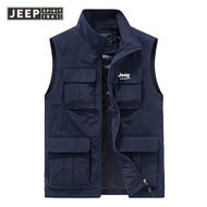 JEEP SPIRIT Tooling Vest ผู้ชายฤดูใบไม้ผลิและฤดูร้อนกลางแจ้ง Multi-Pocket Vest หลวมขนาดใหญ่ขนาดเสื้อ