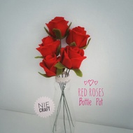Mawar Flanel Merah Vas Botol / Bunga Flanel