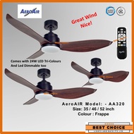 NEW~AEROAIR Dimmalble LED Series AA320  BLACK / WHITE  35"/46"/52" DC Motor Ceiling Fan 24W LED 3-Tone Great Wind Speed