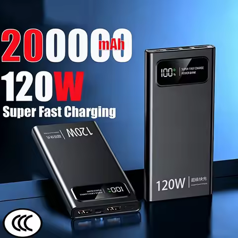 200000mAh Power Bank 120W Super Fast Charging Battery High Capacity Digital Display Power Bank For i