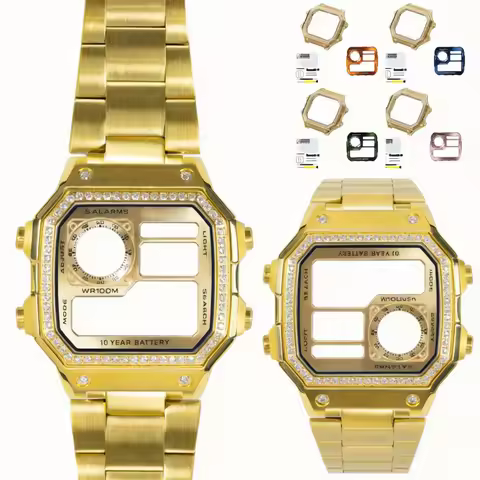 Royale Mod for Casio AE1200 Watch Gold Case Diamond Case and Faceplate Upgrade Metal Dial Combo K1 M