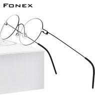FONEX Frame Kacamata Pria Vintage Bulat Titanium Alloy