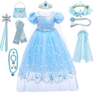 LMAA K76 Fancy Clothing Party Birthday Cosplay Snow Queen Costume Frozen Elsa Princess Dress Crown Gloves Sequins Ball Gown for Girl Kids