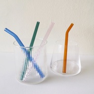 Toos Glass Straw Set Of 4 (2 Straight + 2 Bent), 15cm Reusable Drinking Straw, Short Glass Straw Eco