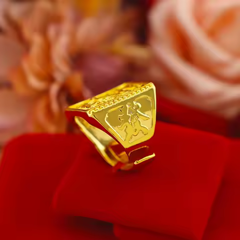 Men's 24K Gold (AU999) Open Wealth Dragon Ring | Gold-washed faceted head, filigree sea motifs with 