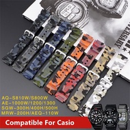 18mm Watch Band for Casio AQ-S810W AE-1000W AE-1200/1300 SGW-300 Strap Men Camouflage Silicone Rubber Wrist Bracelet Accessories