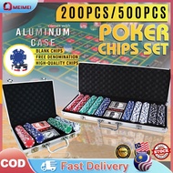 【MEIMEI】300pcs Poker Chips Set Texas Holdem Metal Storage Box Mahjong Chip Zynga Poker Chip Set Poke