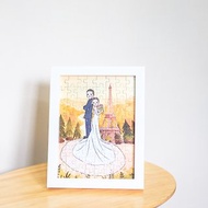 【客製化拼圖】結婚禮物 木質砌圖 HG可愛風似顏繪 ⋯附相框⋯