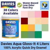 ♠Davies Aqua Gloss It Odorless Water Based Paint 4 Liters (Gallon) Acrylic Quick Dry Enamel