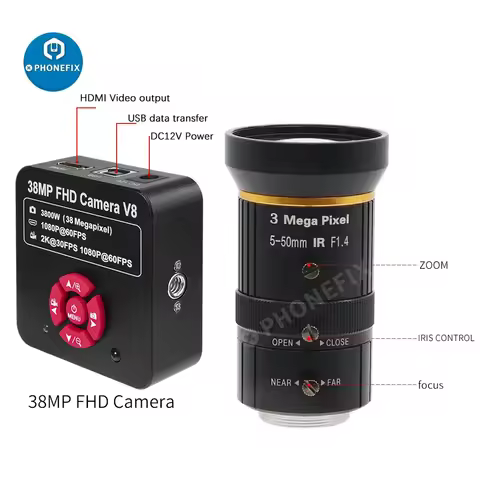 38MP 3800W 60FPS Industry Video HDMI Camera HD Live Streaming Webcam 3.0MP 5.0-50MM CCTV Lens for Li