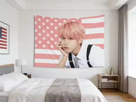 1pc SKZ Han Jisung Pink Hair Flag Banner Han Jisung Pink American Flag Tapestry K-pop Idol Wall Deco