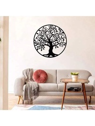 1入鐵製生命之樹牆飾,樹枝上有鳥的家族樹牆掛藝術裝飾品,適用於陽台、庭院、臥室、客廳、花園、辦公室和農舍