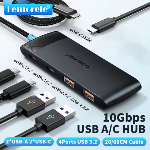Lemorele TC109 USB3.2 Hub 5-in-1 USB C Hub10Gbps 2 USB-A 2 USB-C for Mac/Windows/SSD/HDD Data Transf