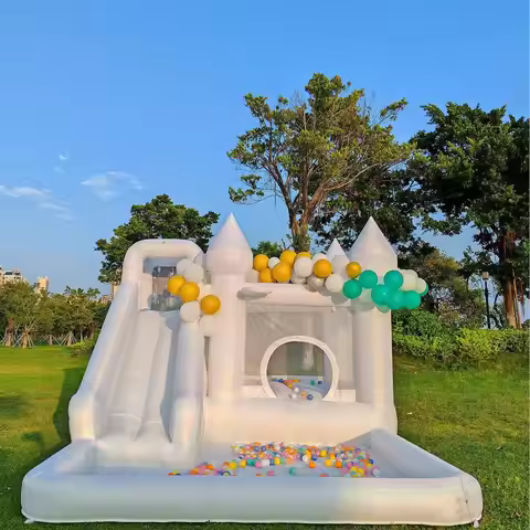 13.5ft * 9.5ft White Bounce House with Ball Pit and Blower, White Bounce House Castle for Kids Birth