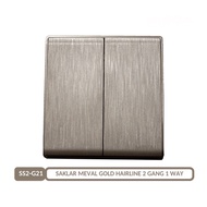 Switch 2 Gang 1 Way Switch Gold Hairline - SS2-G21